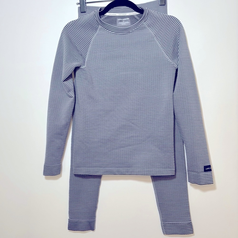 Lucky Brand 2 Piece Gray White Lounge Set Womans Sz S Long Sleeve Long leggings